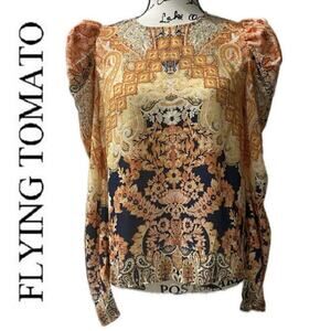 FLYING TOMATO BLOUSE BOROQUE PAISLEY SZ XS PUFFED SLEEVES FAIRY CORE